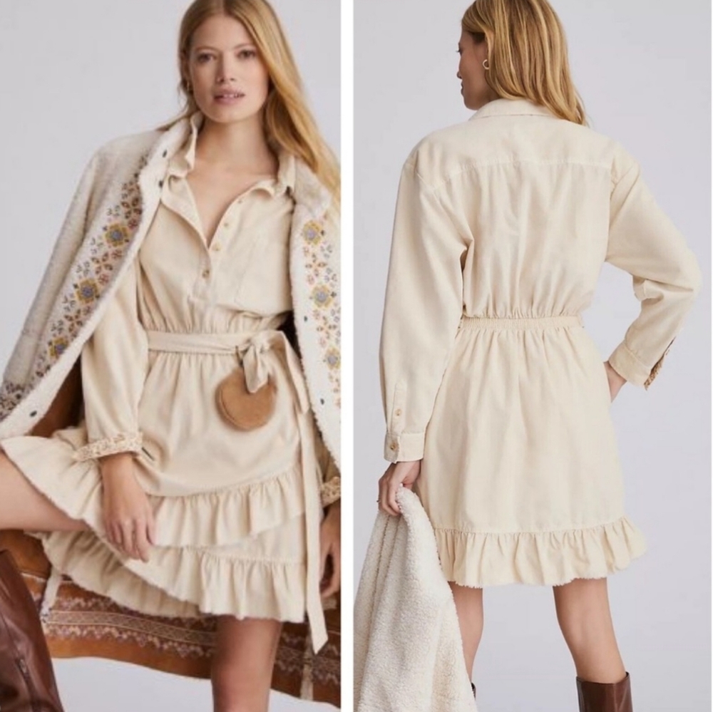 Pilcro - corduroy tiered tie waist mini dress collared anthropologie